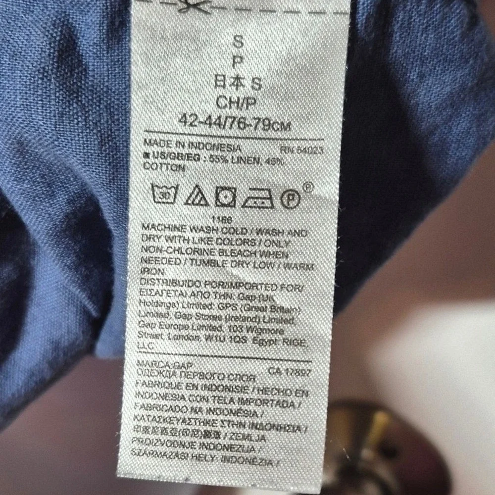 Gap Hawaiian blue linen short sleeve button shirt monsterra‎ leaf mens small - Picture 11 of 15